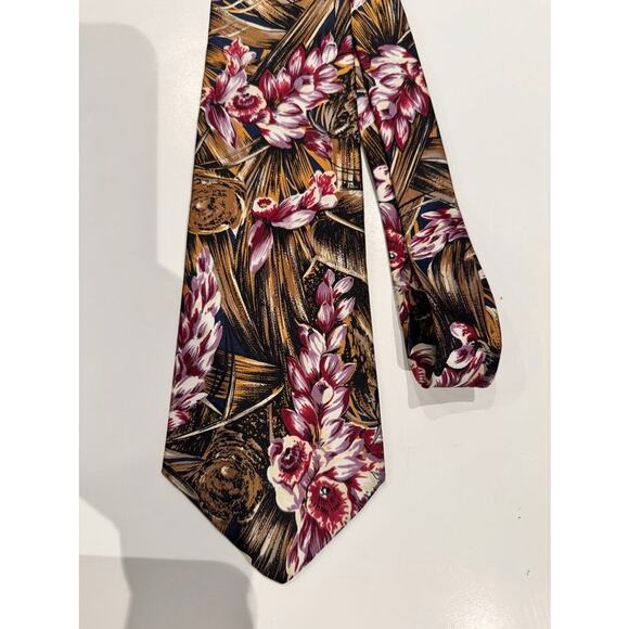 Vintage Burdines Studio 100% Italian Silk Tie•Floral Tropical Print•Made in USA - Picture 7 of 11